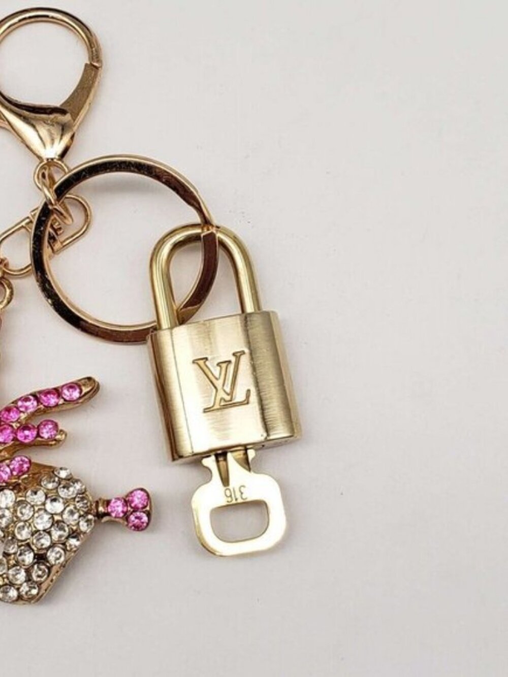 Authentic LV Gold Padlock & Key Set ✨ Luxury Bag Charm w/ Unbranded Keychain - Picture 8 of 8